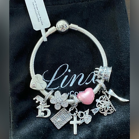 Linx Snake Chain Bracelet with Religious Quinceanera 15th Birthday Themed Charms - Picture 4 of 6
